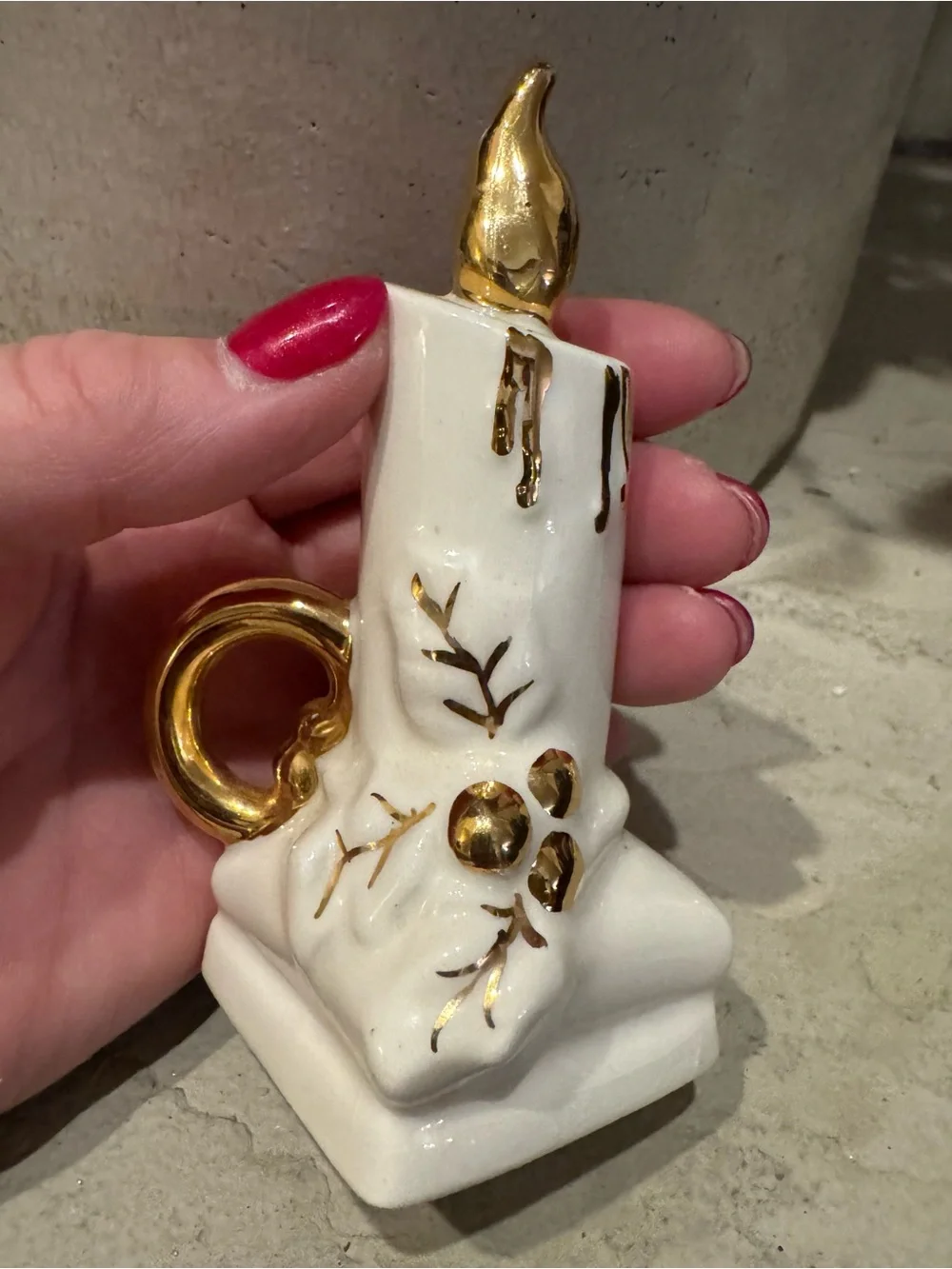 Vintage 1950‘s Christmas Candle Salt & Pepper Shakers Gold & White Ceramic
